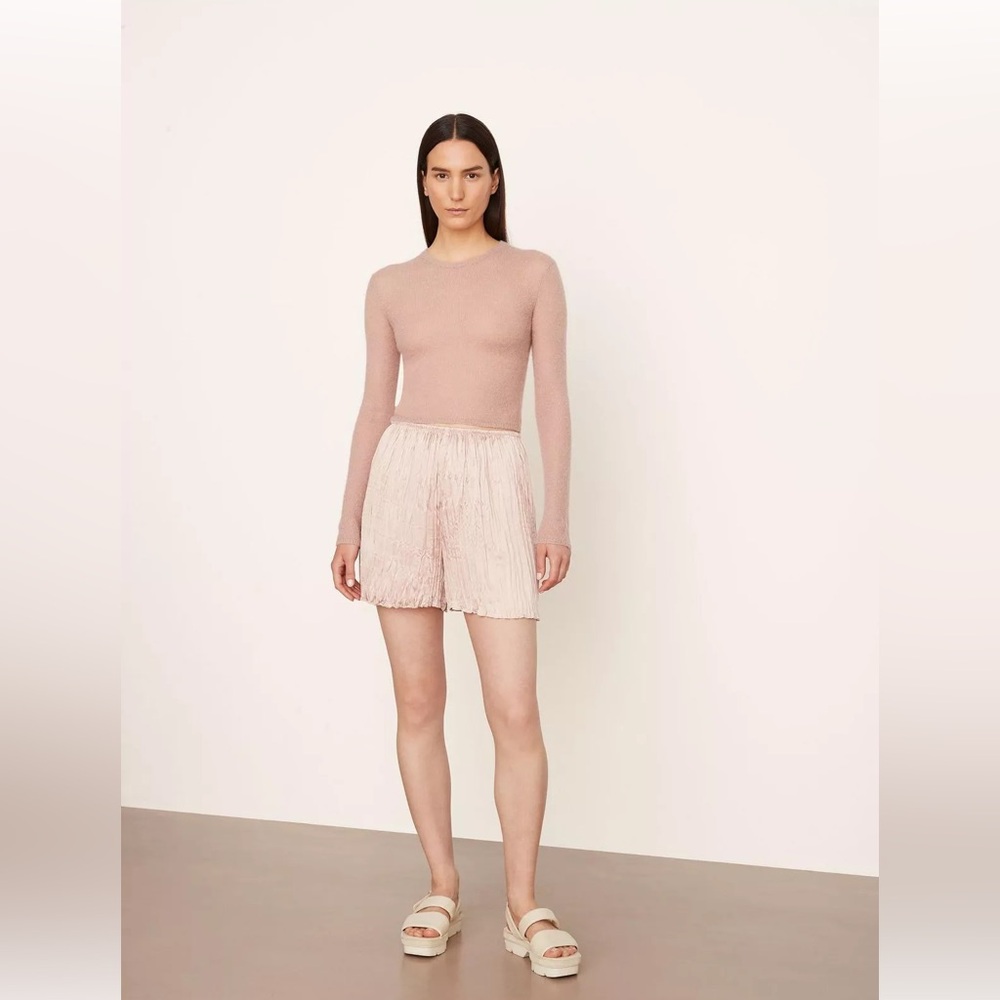 Vince Crushed Pleated Satin Pastel Pink Pull On Short